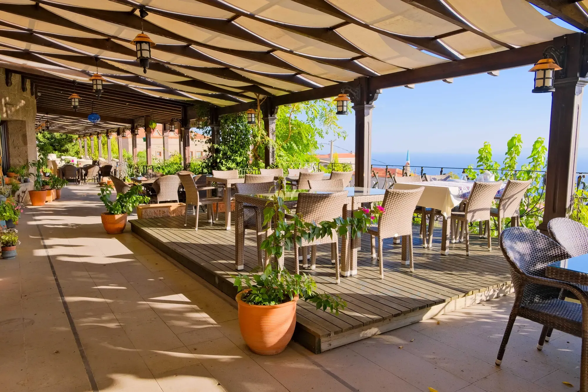 Restaurant terrace under the pergola