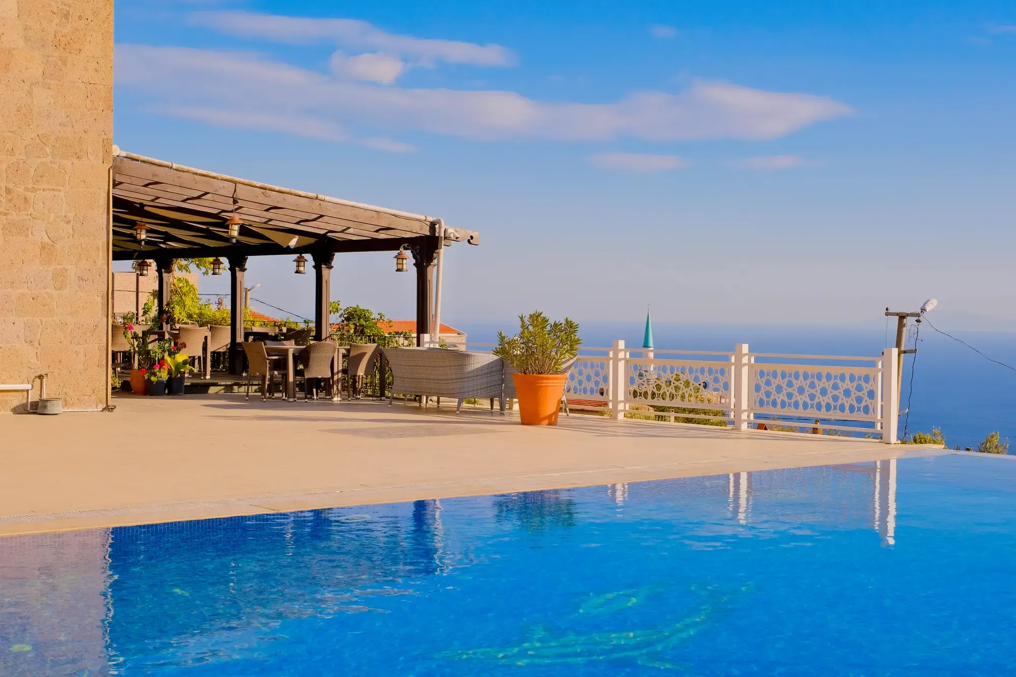 Pool and terrace facing the Aegean