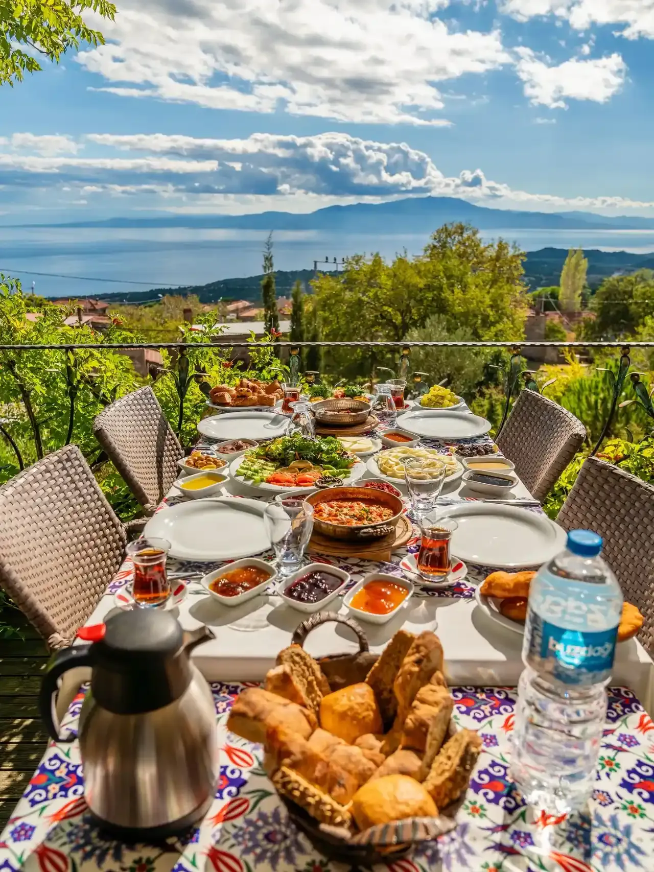 Breakfast on the terrace facing the Aegean and Lesbos